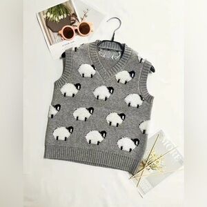 NWT Kids Princess Diana Inspired Sleeveless Sheep Sweater Vest Unisex Gray